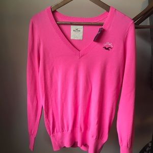 NWT HOLLISTER Pink V-Neck Sweater Size L